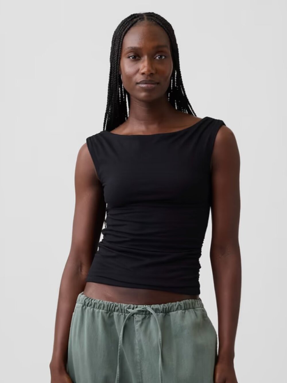 GAP CloseKnit Jersey Ruched Crop Top in Black (Size M)